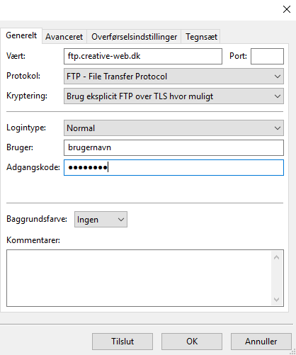 Filezilla Opsætning